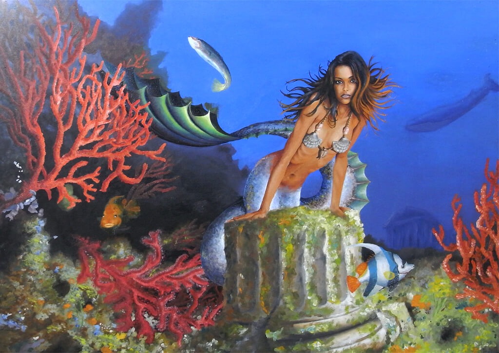 Pintura al óleo de sirena realizada en el año 2001 por Carlos Venegas